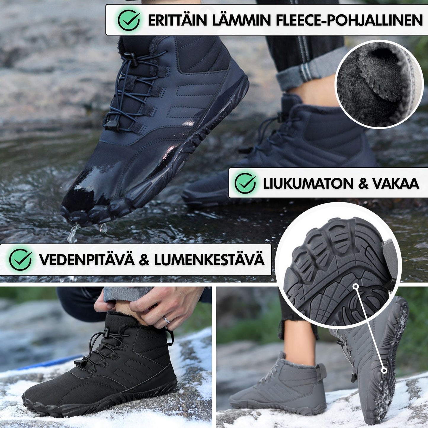 Winter Max - Vedenpitävät Paljasjalkakengät
